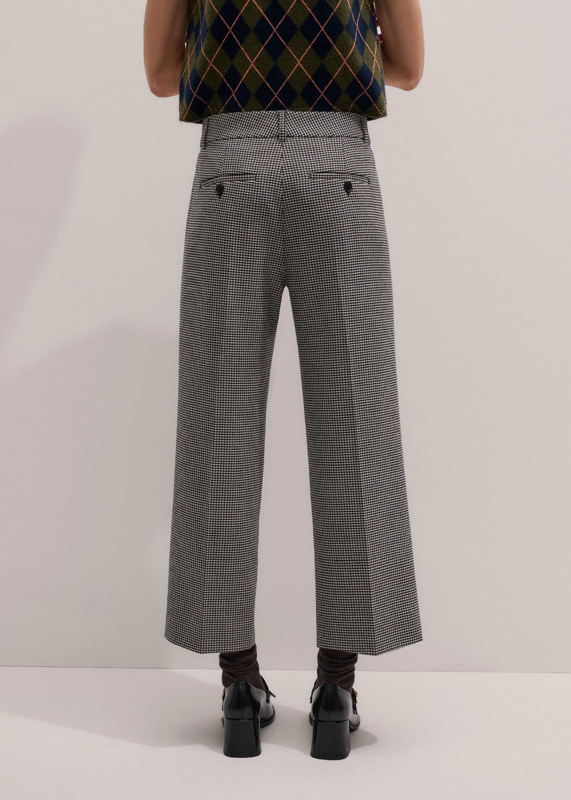 Ivory Houndstooth Straight Crop Trouser