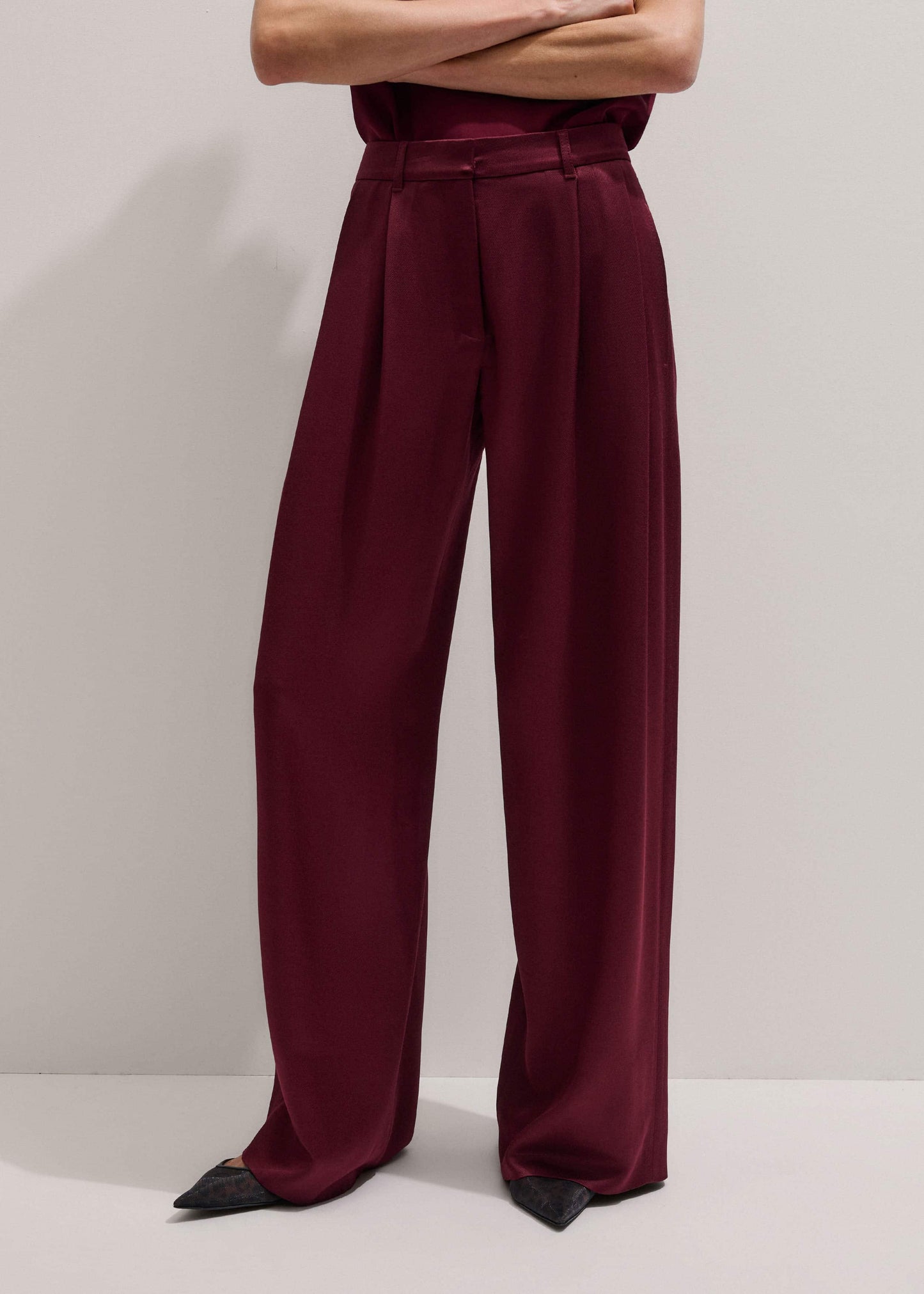 Red Wool Event Ready Pleat Straight-Leg Pant