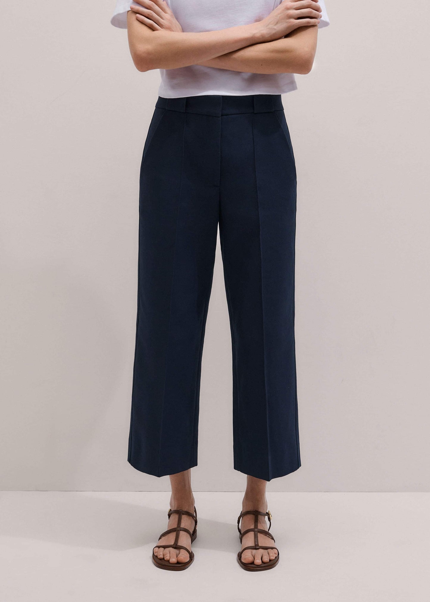 Navy Straight Crop Pant