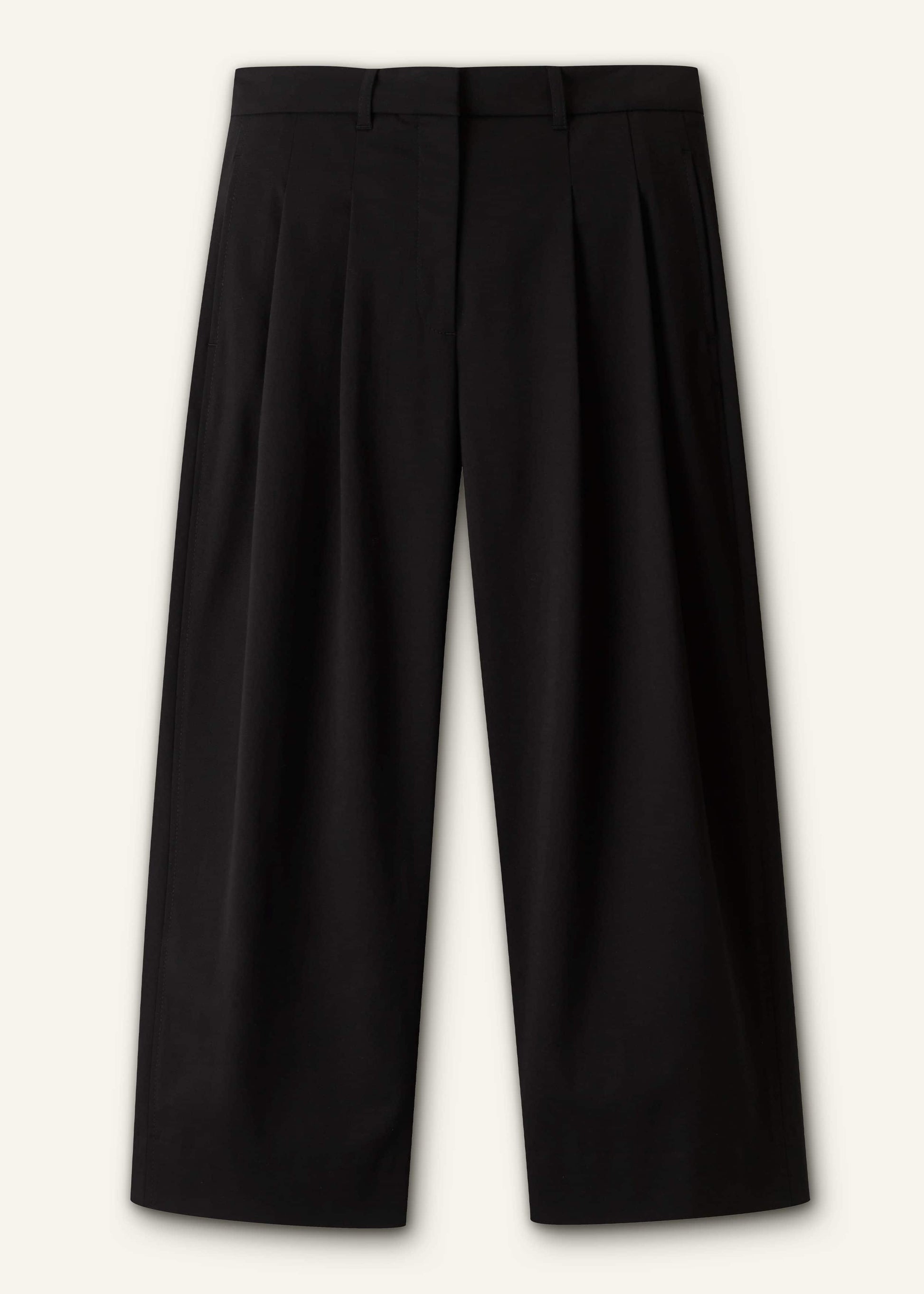 Black Straight Crop Pleat Front Pant