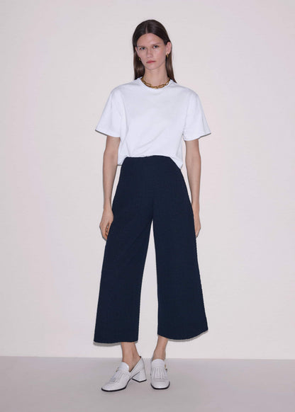 Navy Curling Cross Jacquard Cropped Pant