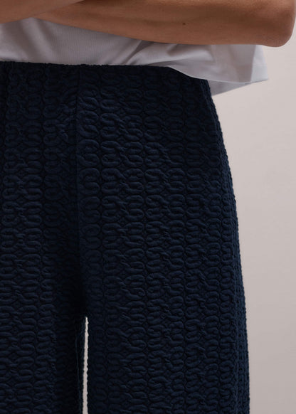 Navy Curling Cross Jacquard Cropped Pant