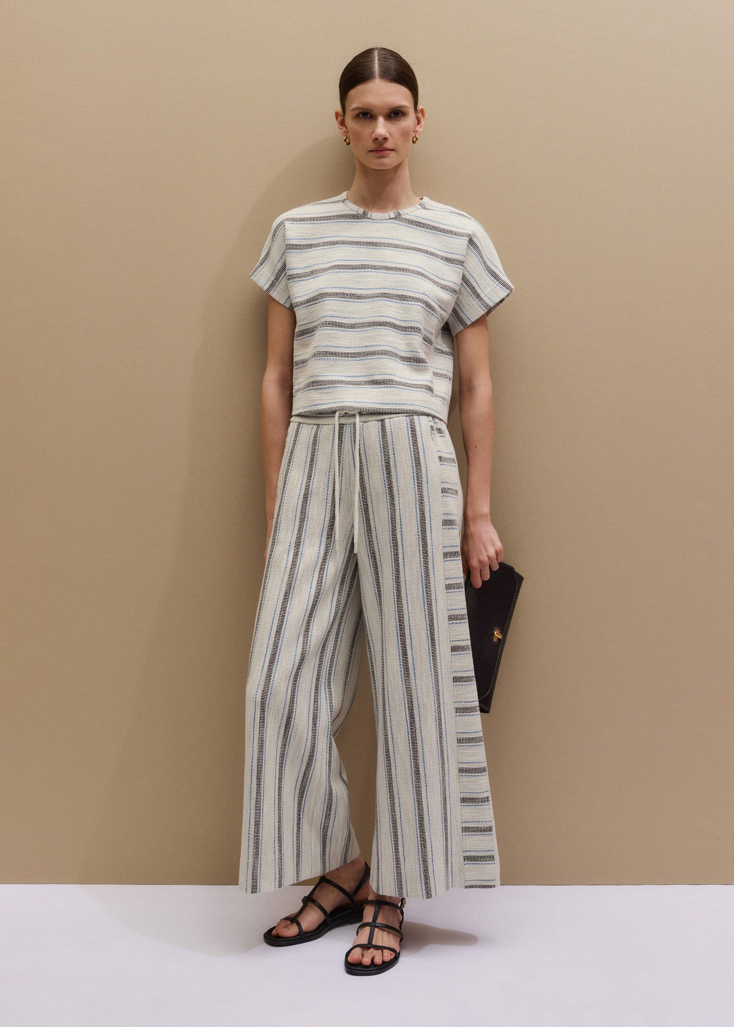 Cream Stripe Crop Track Pant