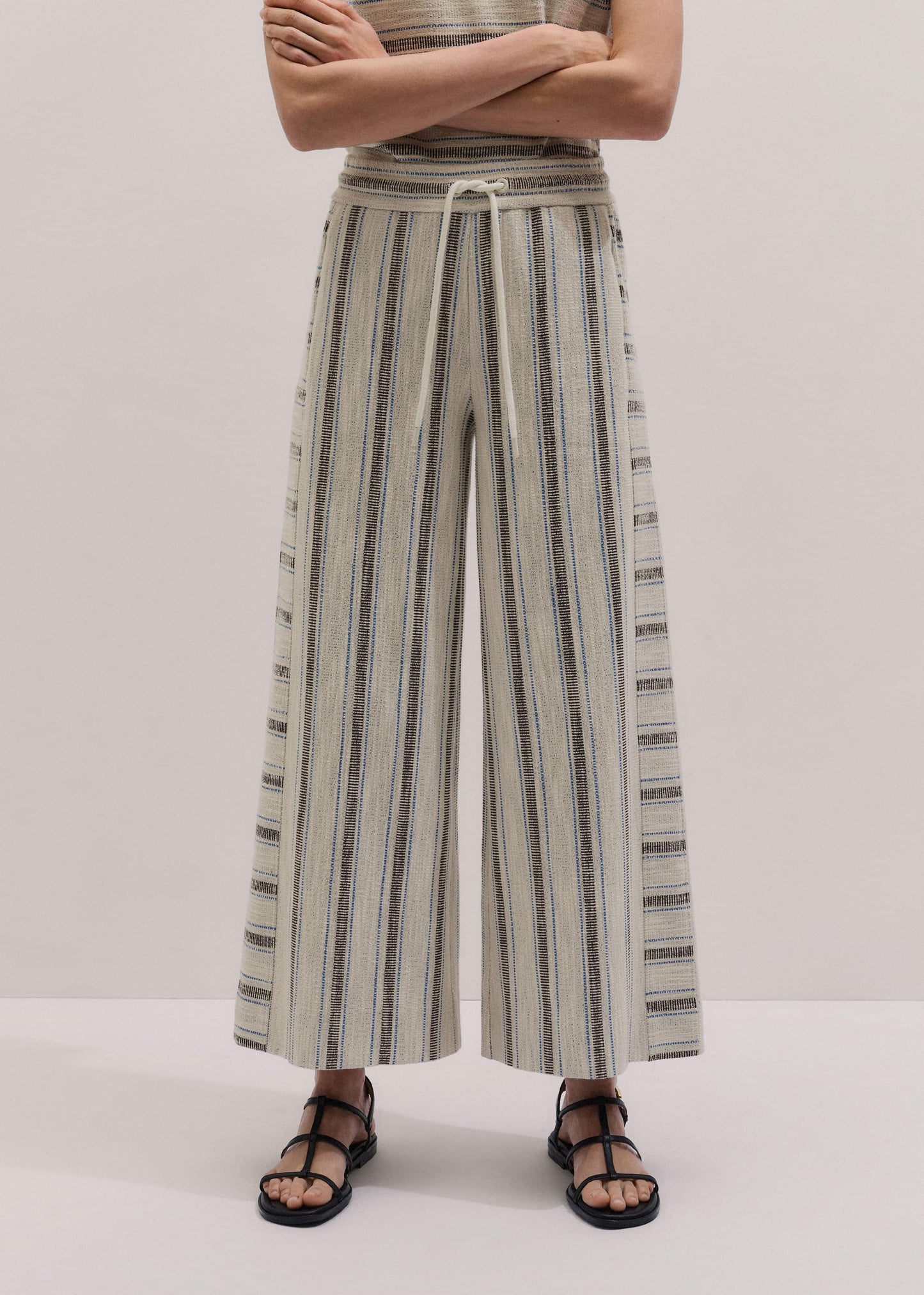 Cream Stripe Crop Track Pant