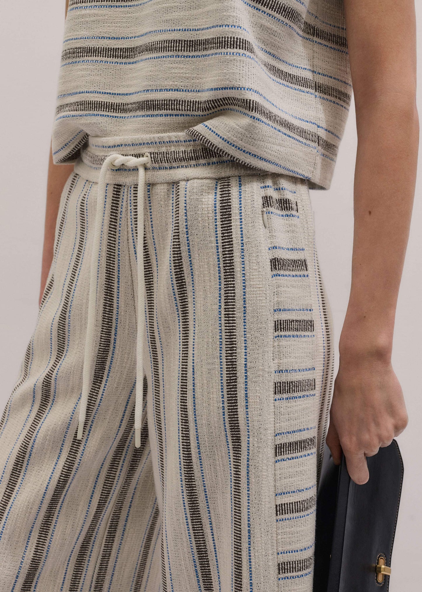 Cream Stripe Crop Track Pant