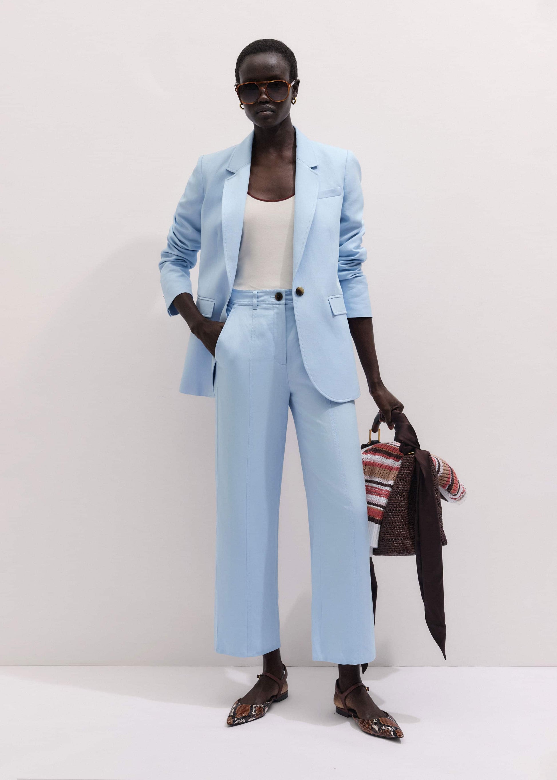 Blue Straight Crop Pant