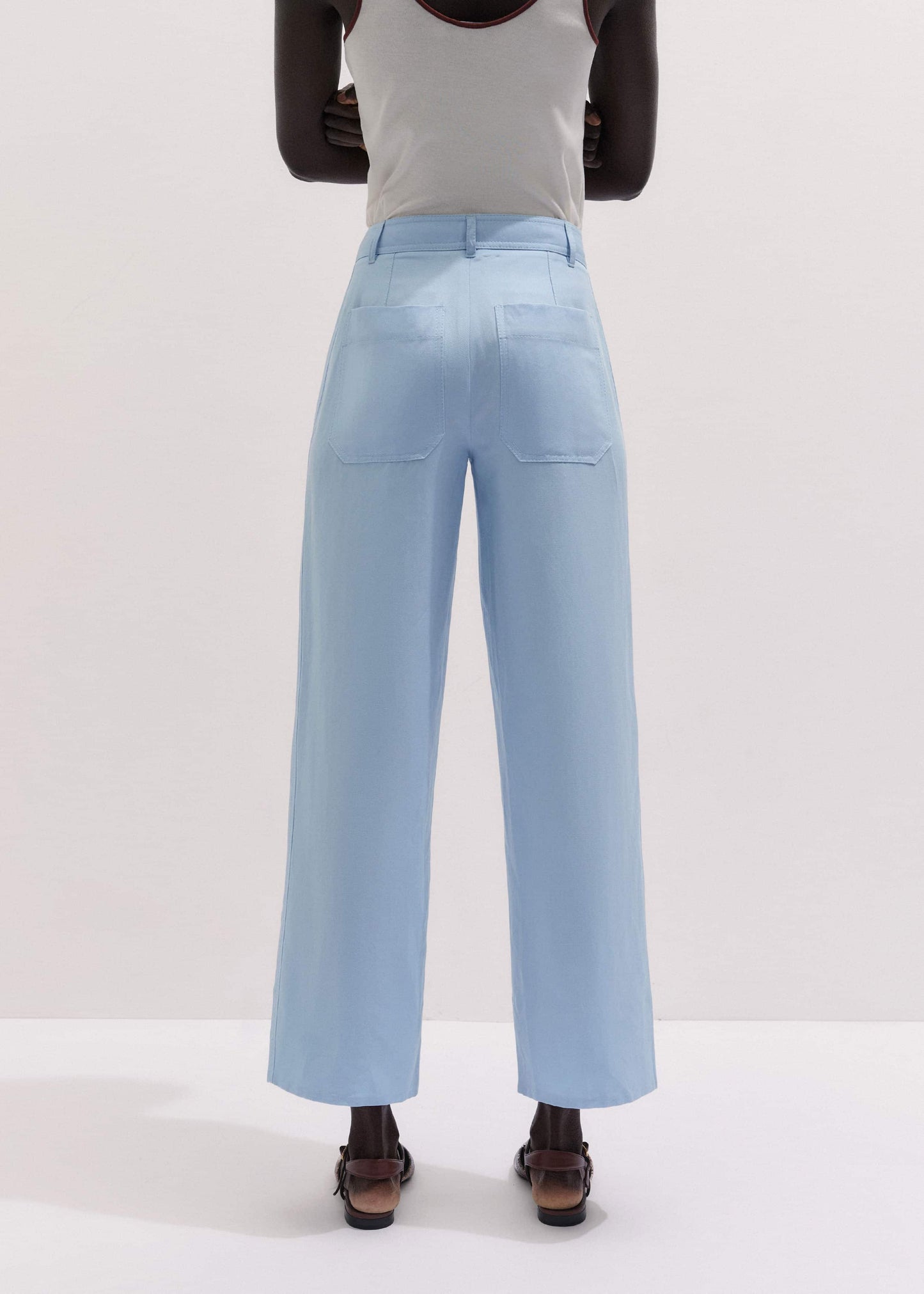 Blue Straight Crop Pant