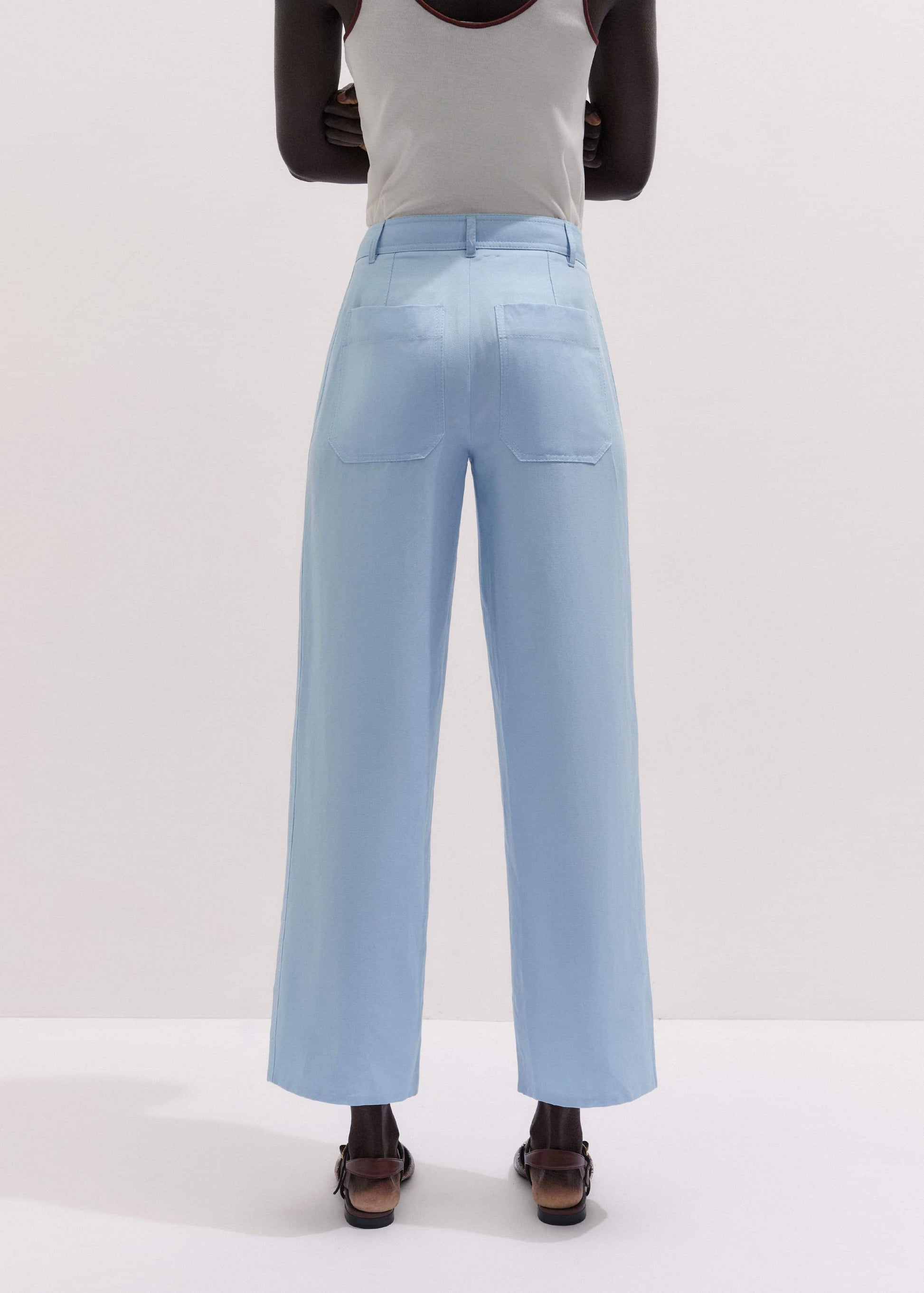 Blue Straight Crop Pant