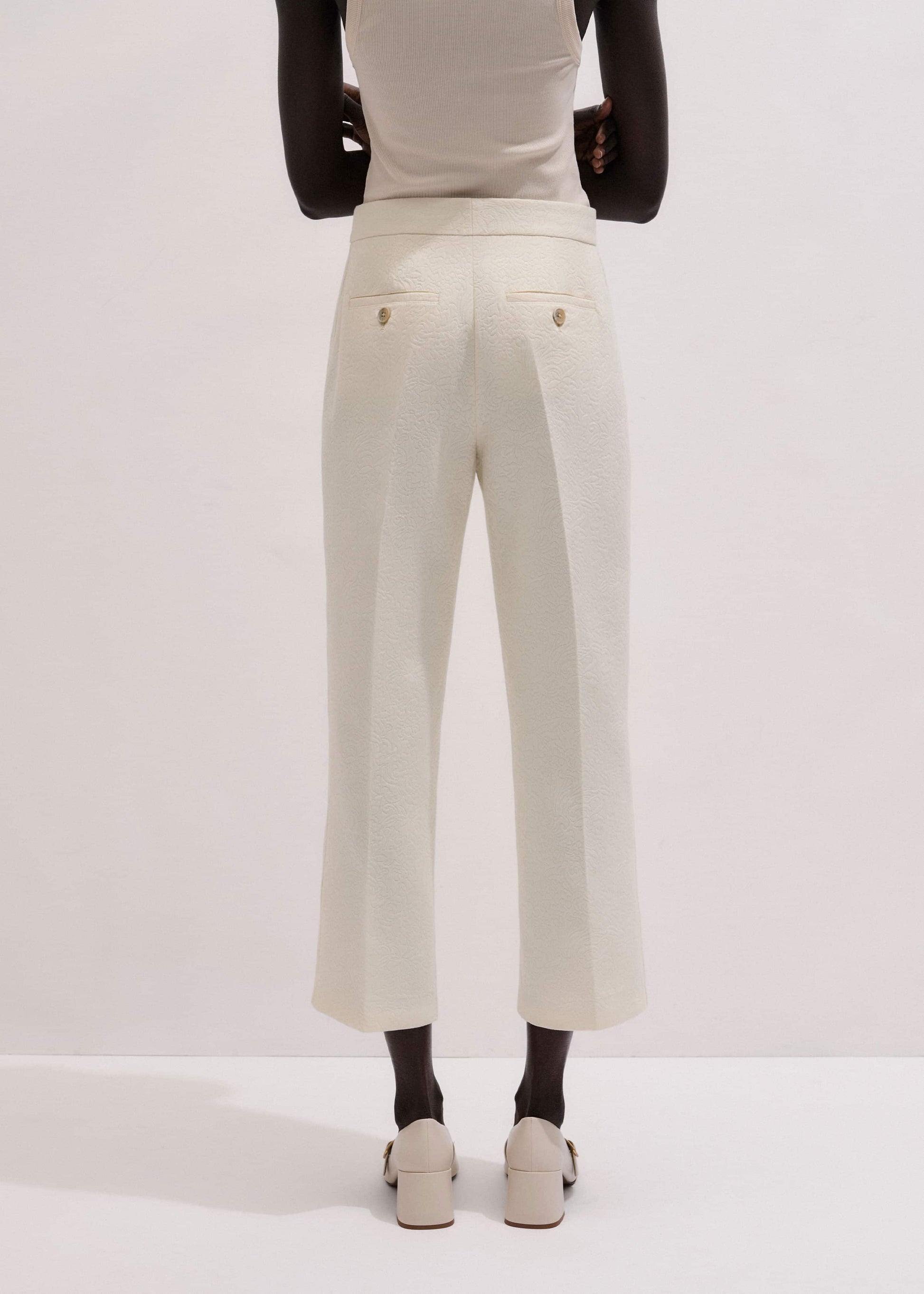Ivory Luxe Jacquard Straight Crop Pant