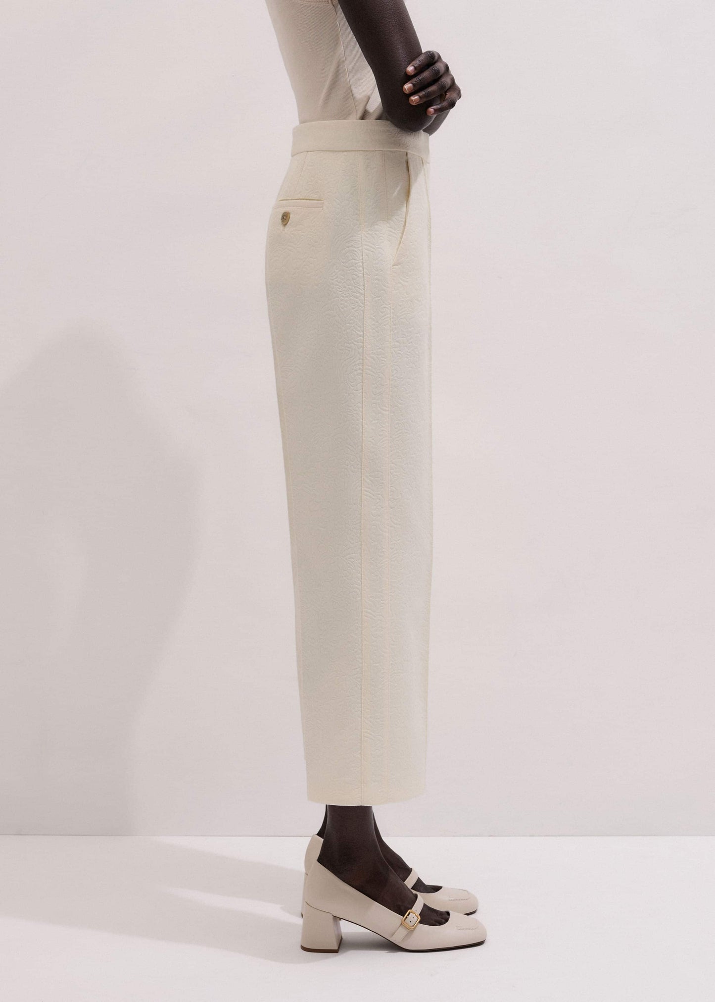 Ivory Luxe Jacquard Straight Crop Pant