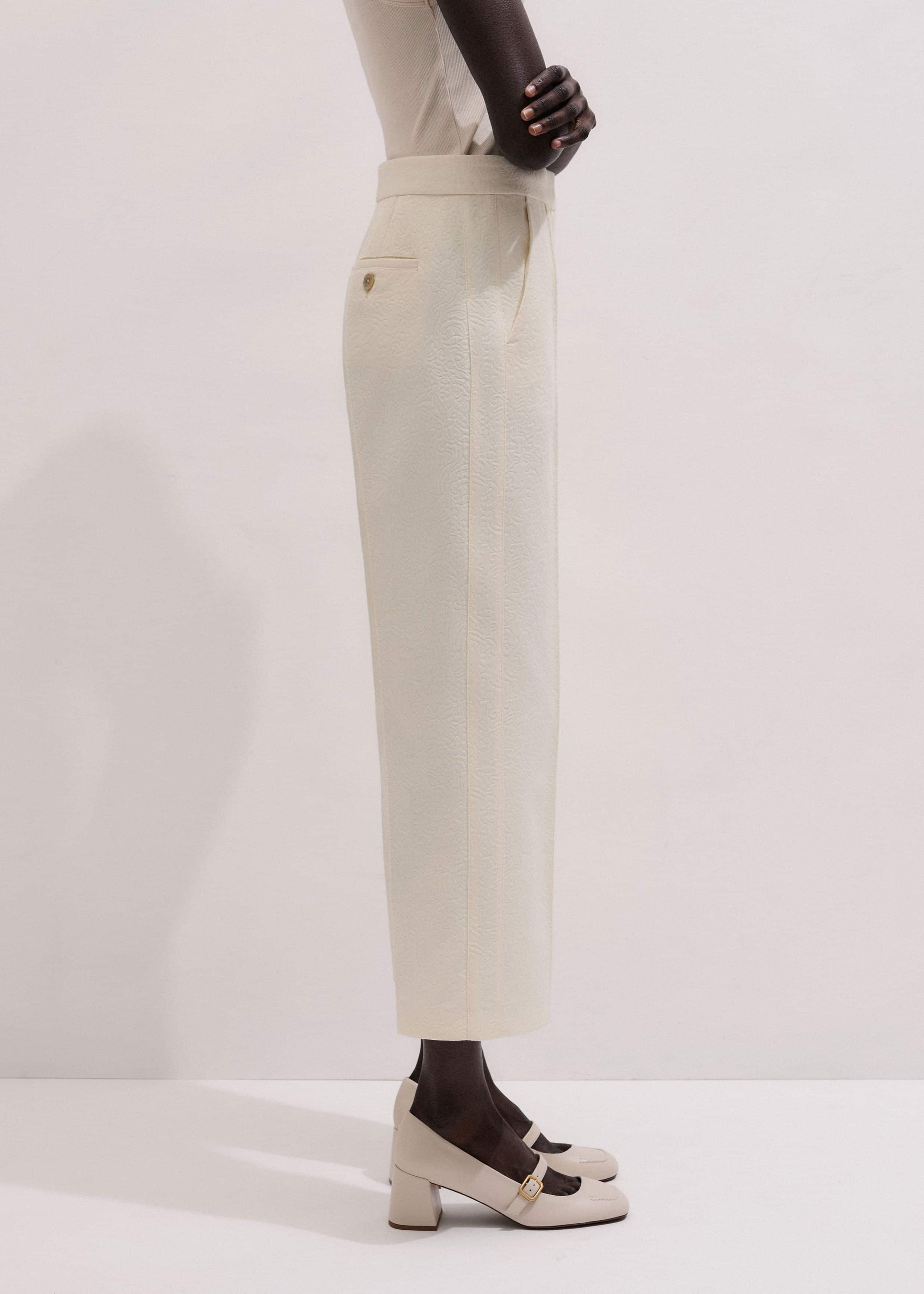 Ivory Luxe Jacquard Straight Crop Pant