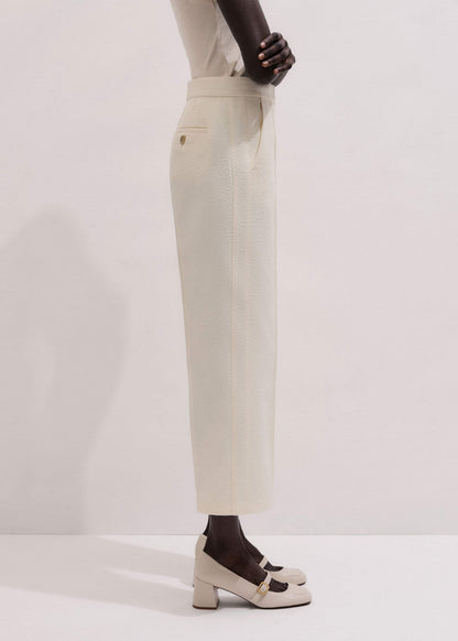 Ivory Luxe Jacquard Straight Crop Pant