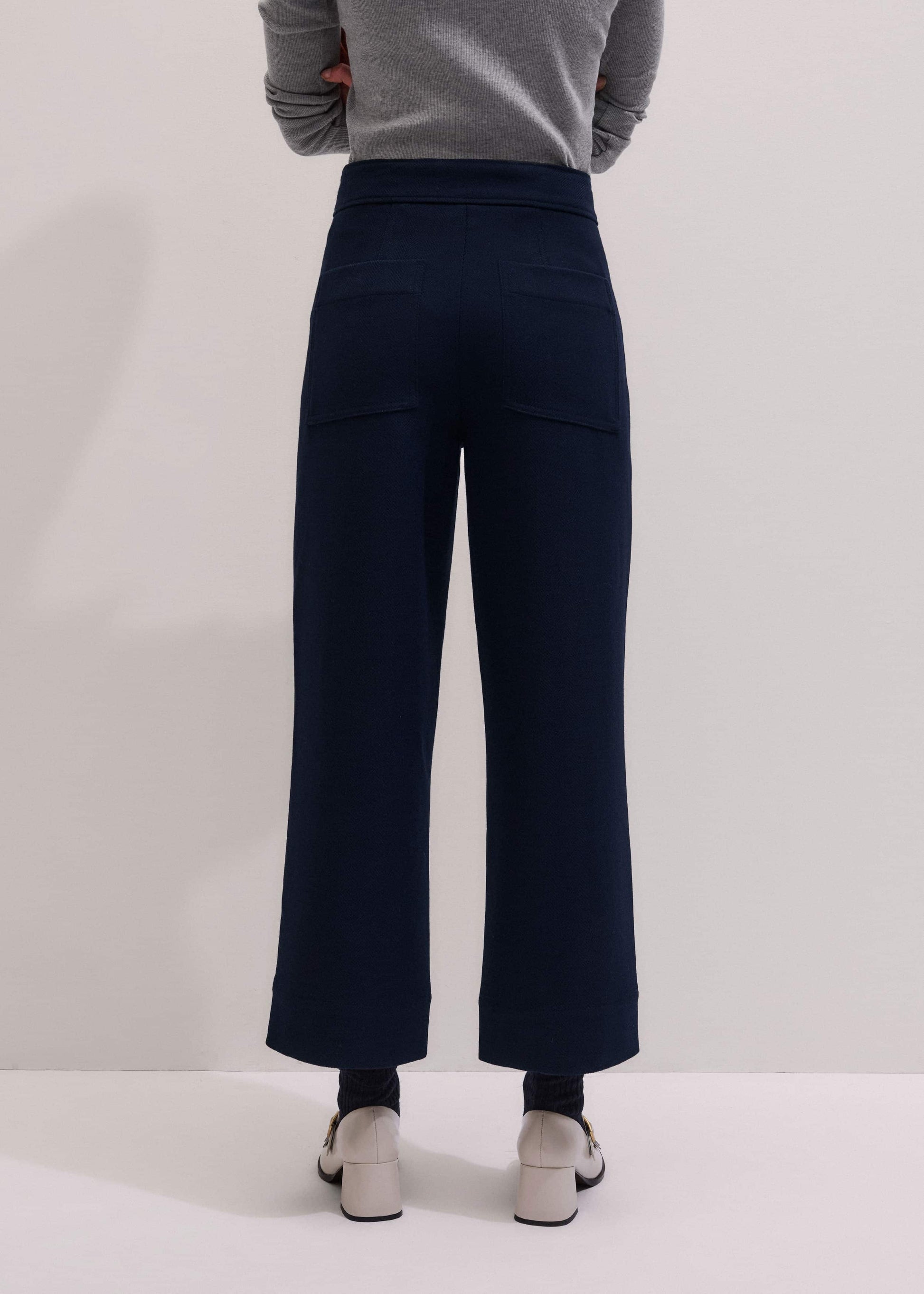 Navy Button Front Straight Crop Pant