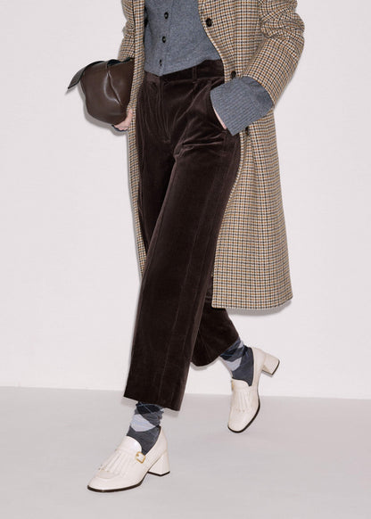 Brown Italian Cord Straight Crop Pant