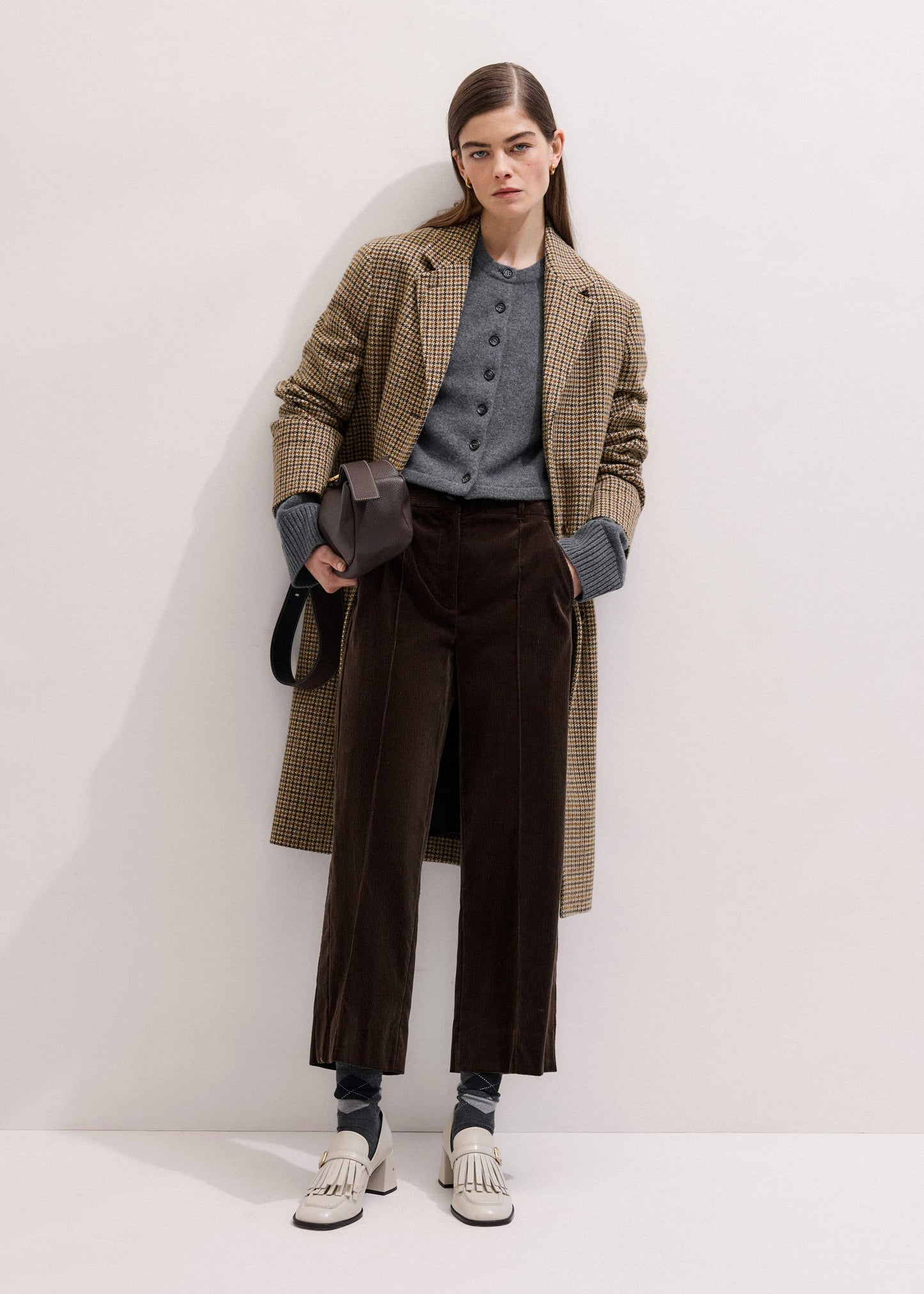Brown Italian Cord Straight Crop Pant