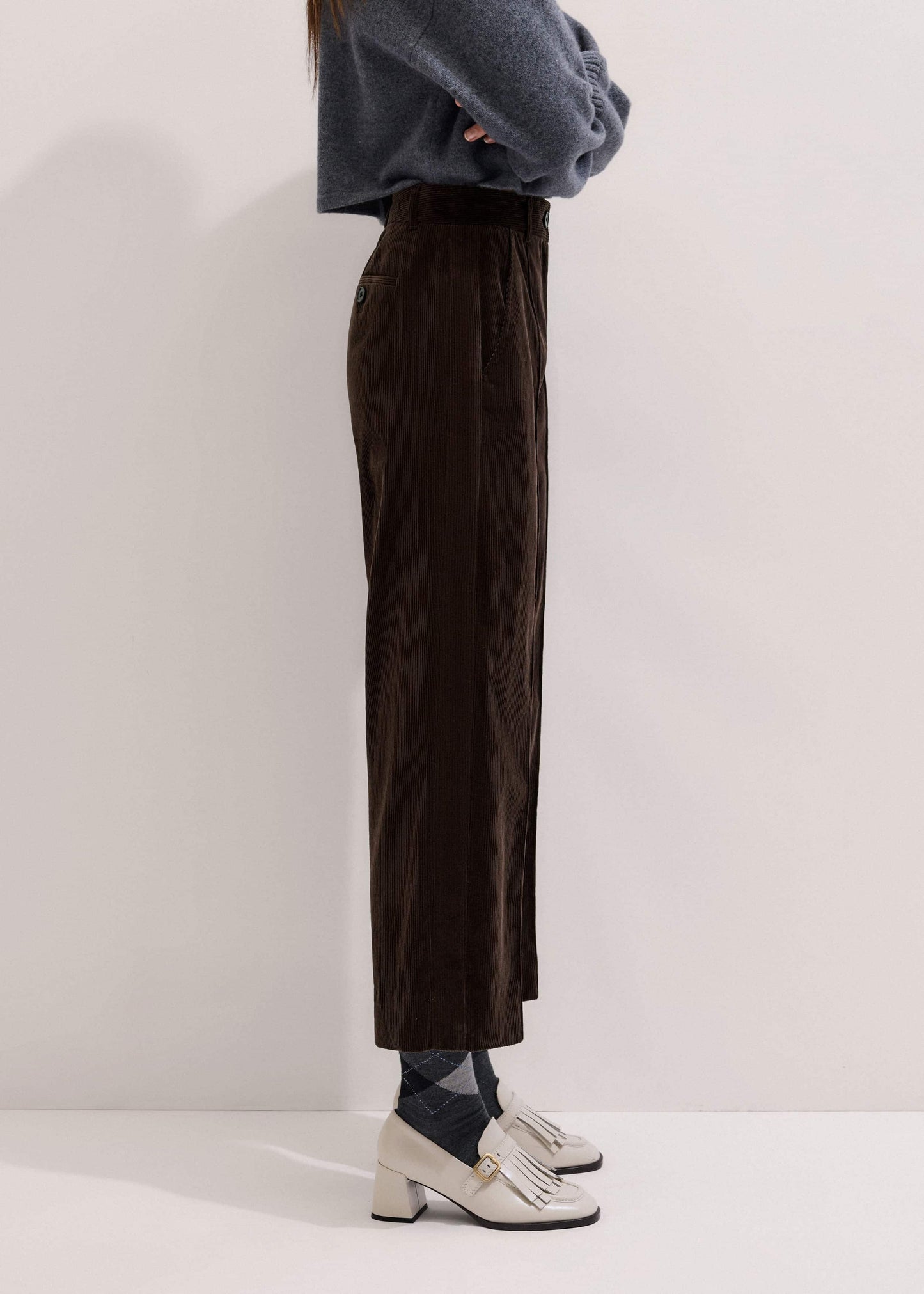Brown Italian Cord Straight Crop Pant