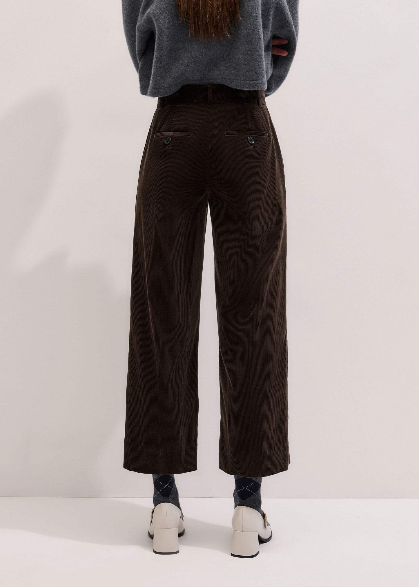 Brown Italian Cord Straight Crop Pant