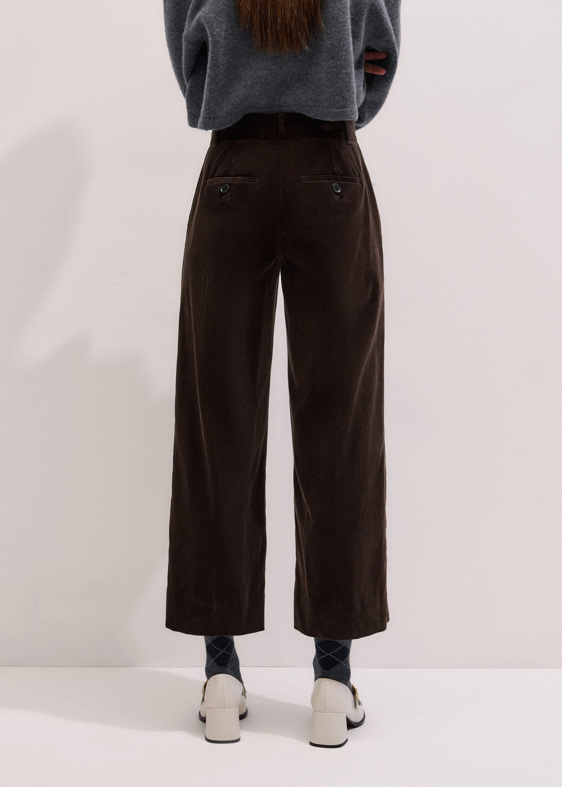 Brown Italian Cord Straight Crop Pant