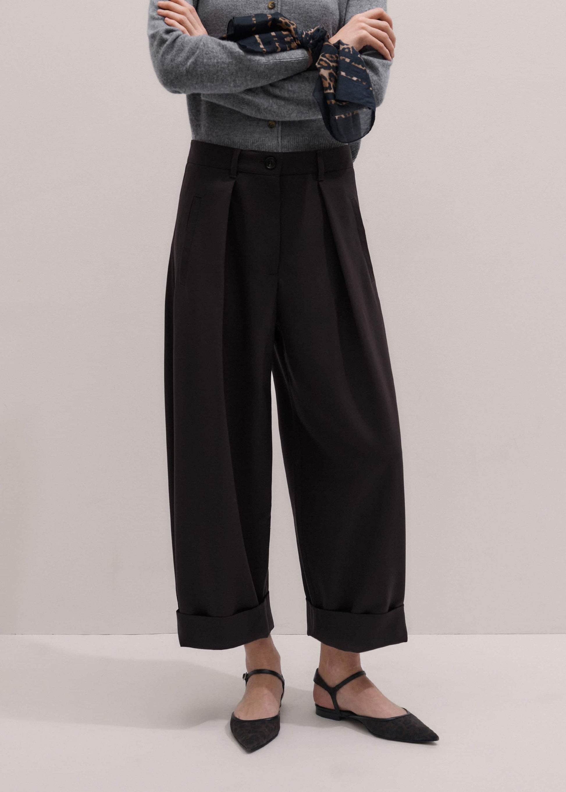 Brown Barrel-Leg Pant