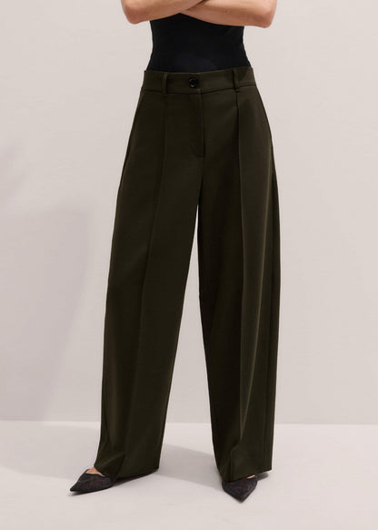 Olive Green Pintuck Tapered Pant