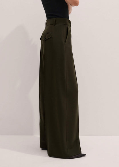 Olive Green Pintuck Tapered Pant