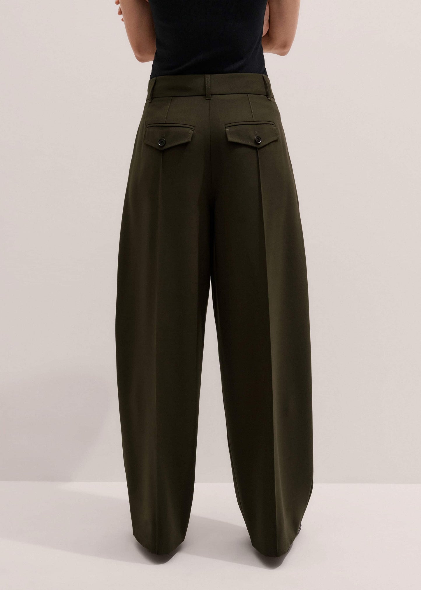 Olive Green Pintuck Tapered Pant