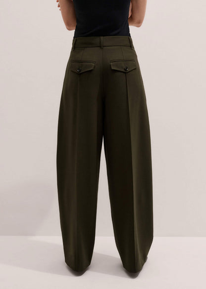 Olive Green Pintuck Tapered Pant