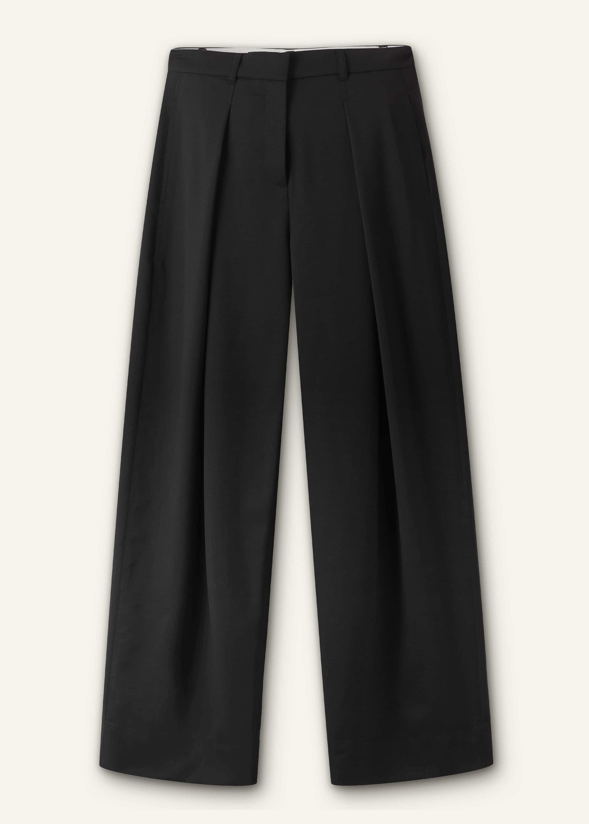 Black Wool Exaggerated Tapered Pleat Pant