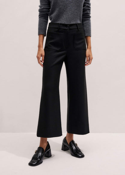 Black Stretch Twill Patch Pocket Cropped Kick-Flare Pant