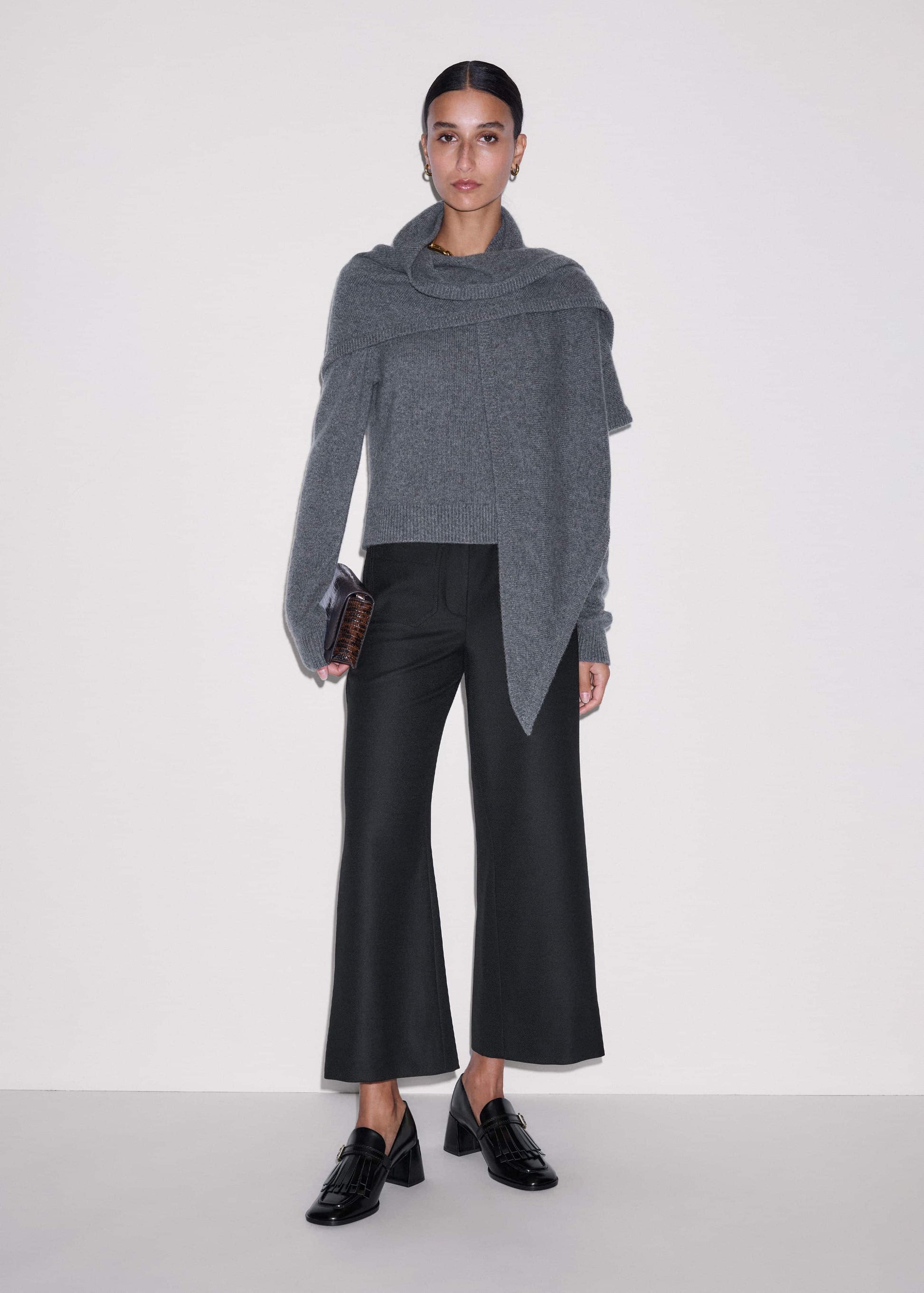 Black Stretch Twill Patch Pocket Cropped Kick-Flare Pant