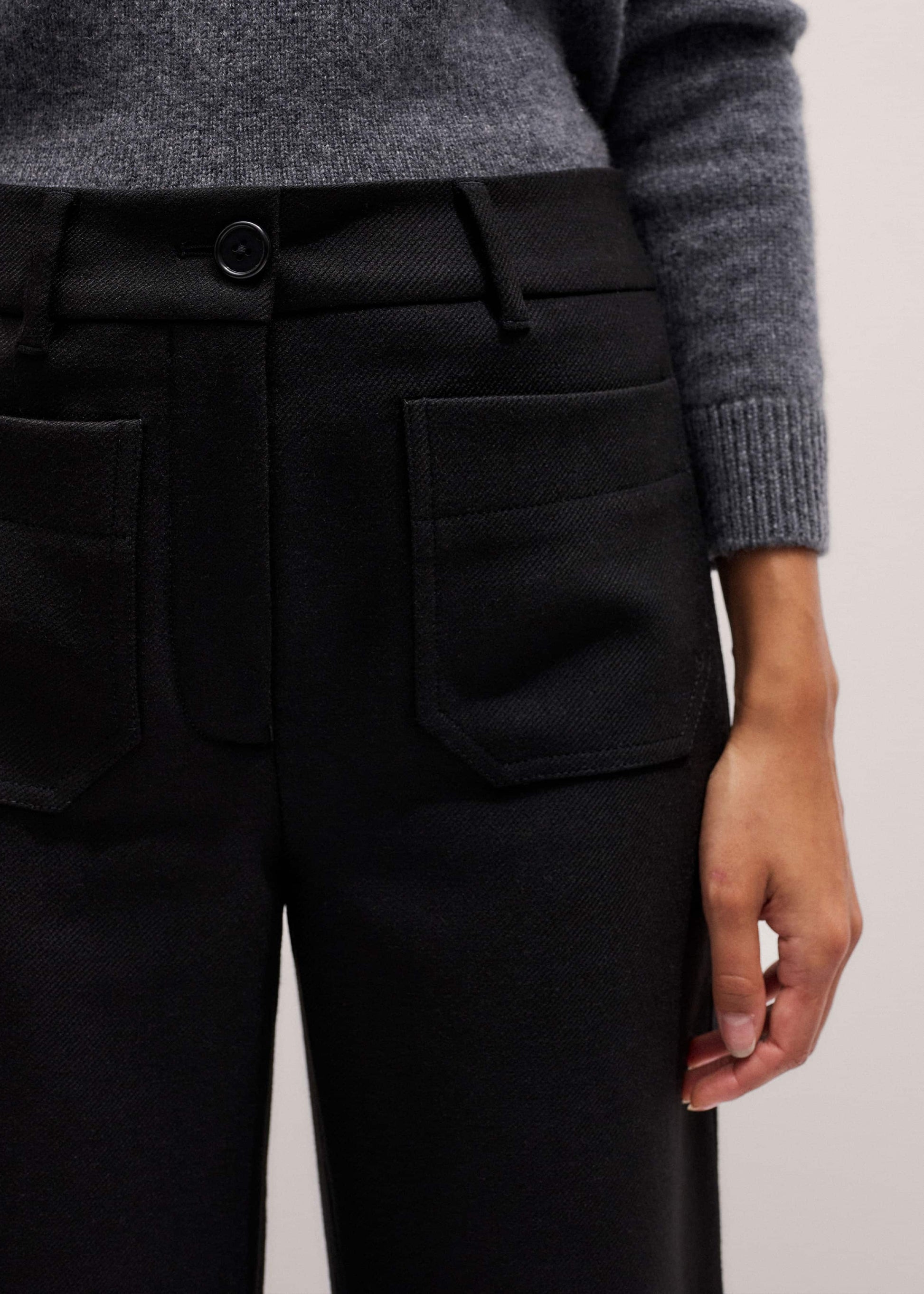 Black Stretch Twill Patch Pocket Cropped Kick-Flare Pant