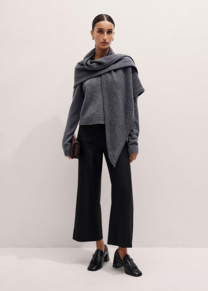 Black Stretch Twill Patch Pocket Cropped Kick-Flare Pant