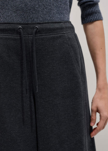 Gray Herringbone Barrel-Leg Pant