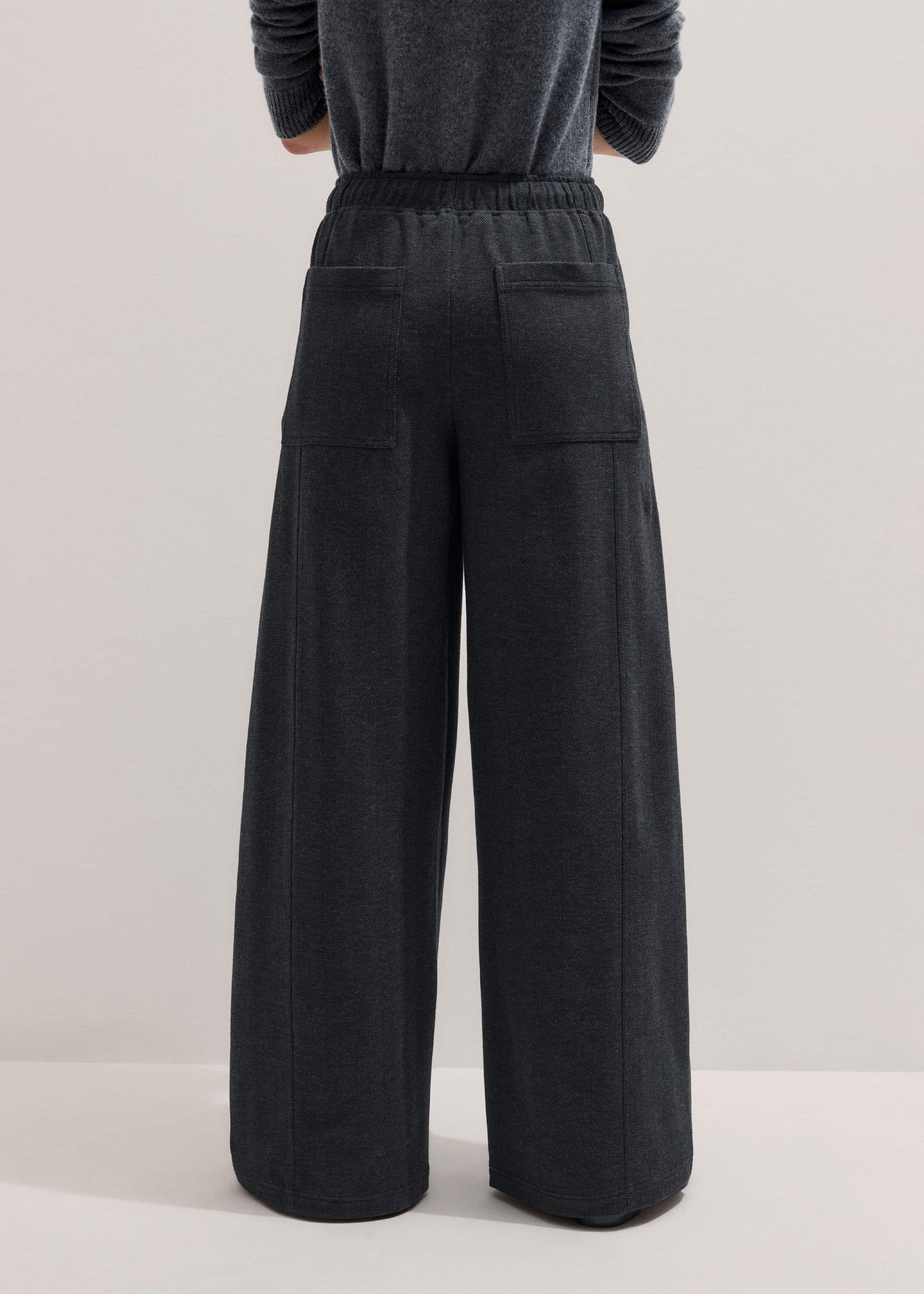 Gray Herringbone Barrel-Leg Pant