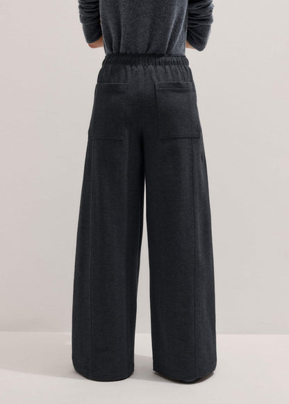 Gray Herringbone Barrel-Leg Pant