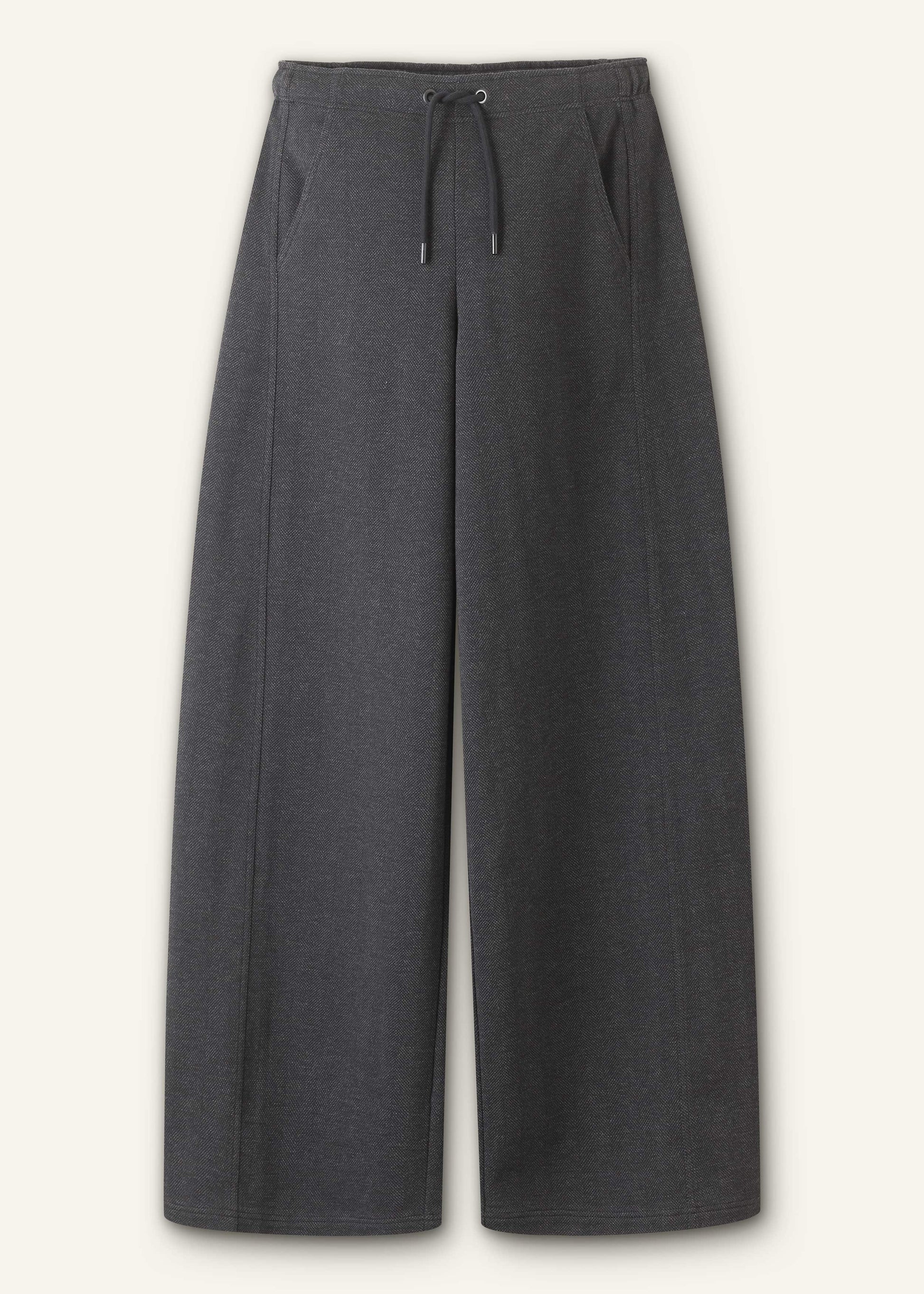 Gray Herringbone Barrel-Leg Pant