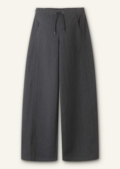 Gray Herringbone Barrel-Leg Pant