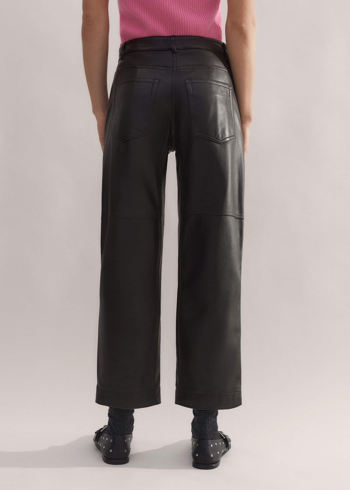 Black Washed Leather Engineered-Leg Pant