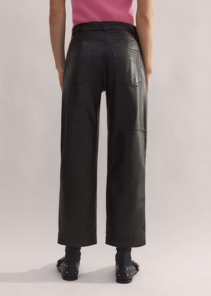 Black Washed Leather Engineered-Leg Pant