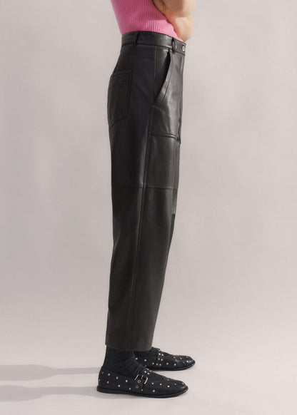 Black Washed Leather Engineered-Leg Pant