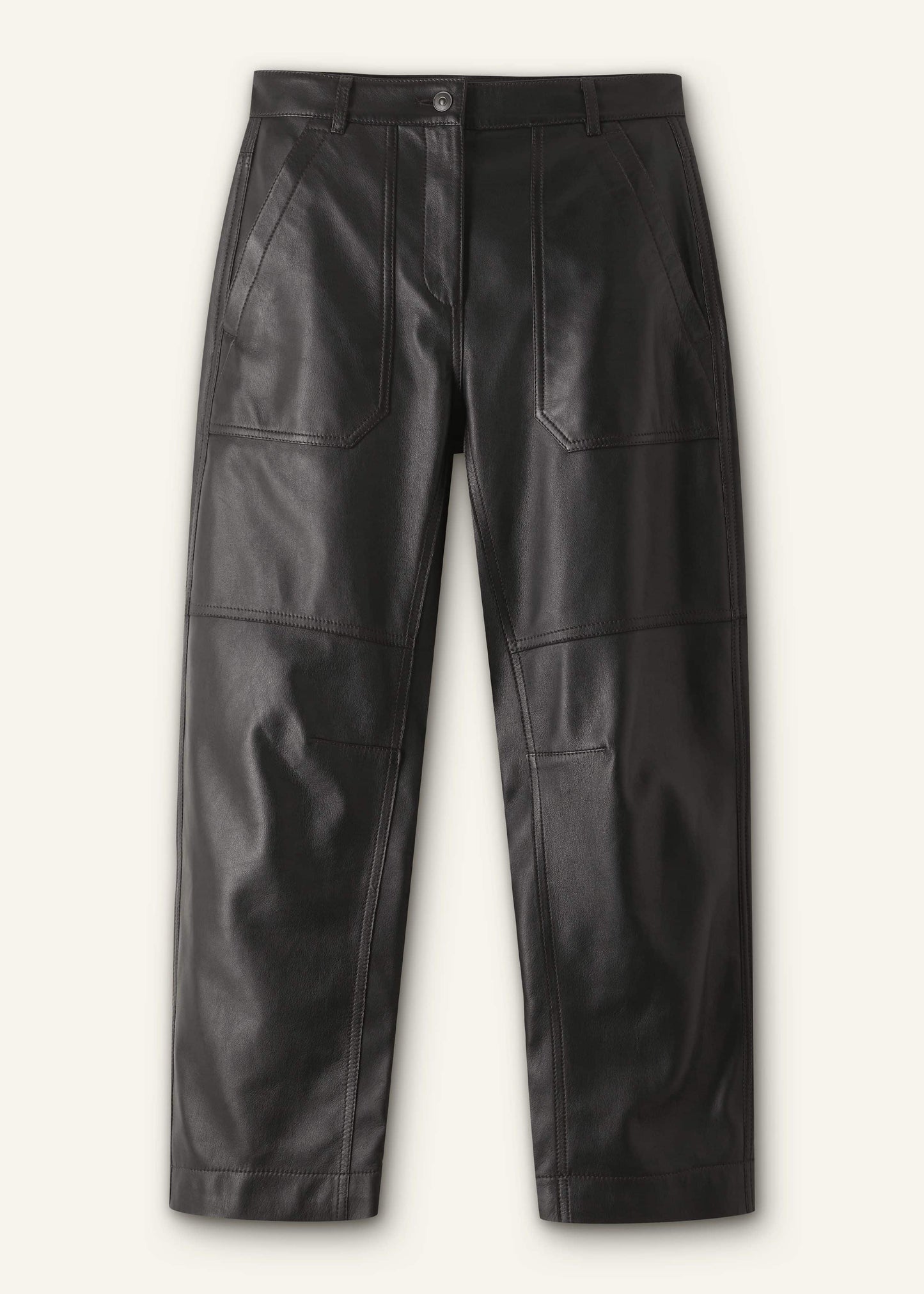 Black Washed Leather Engineered-Leg Pant