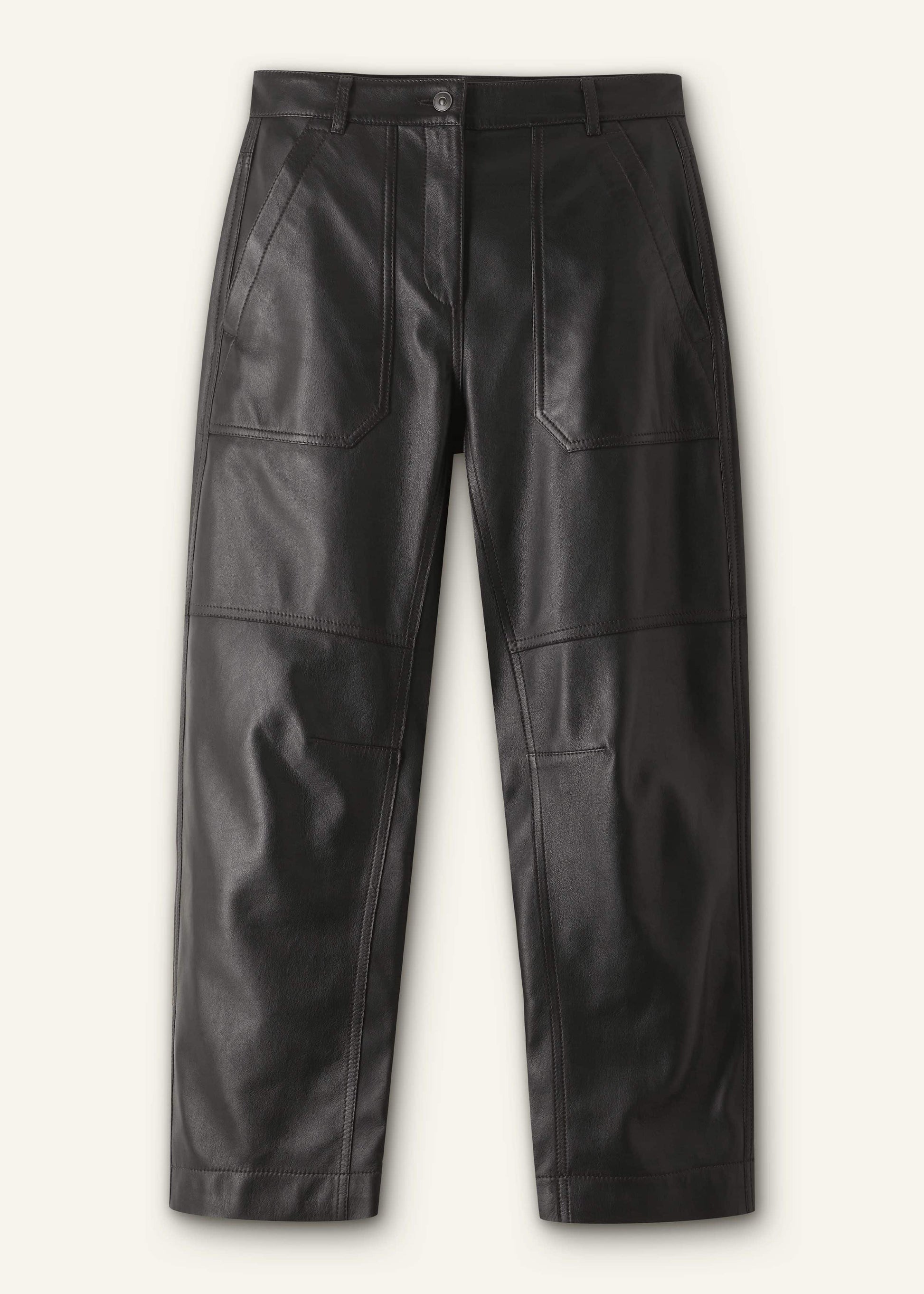 Black Washed Leather Engineered-Leg Pant