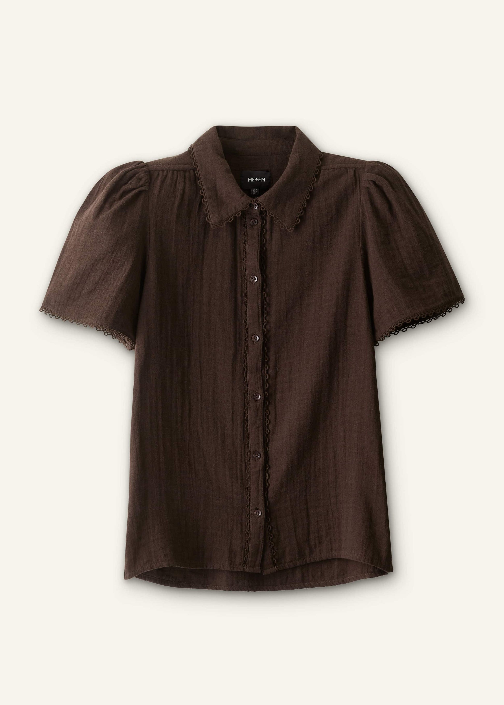 Brown Cheesecloth Trim Detail Blouse