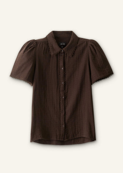 Brown Cheesecloth Trim Detail Blouse