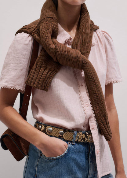 Pink Cheesecloth Trim Detail Blouse