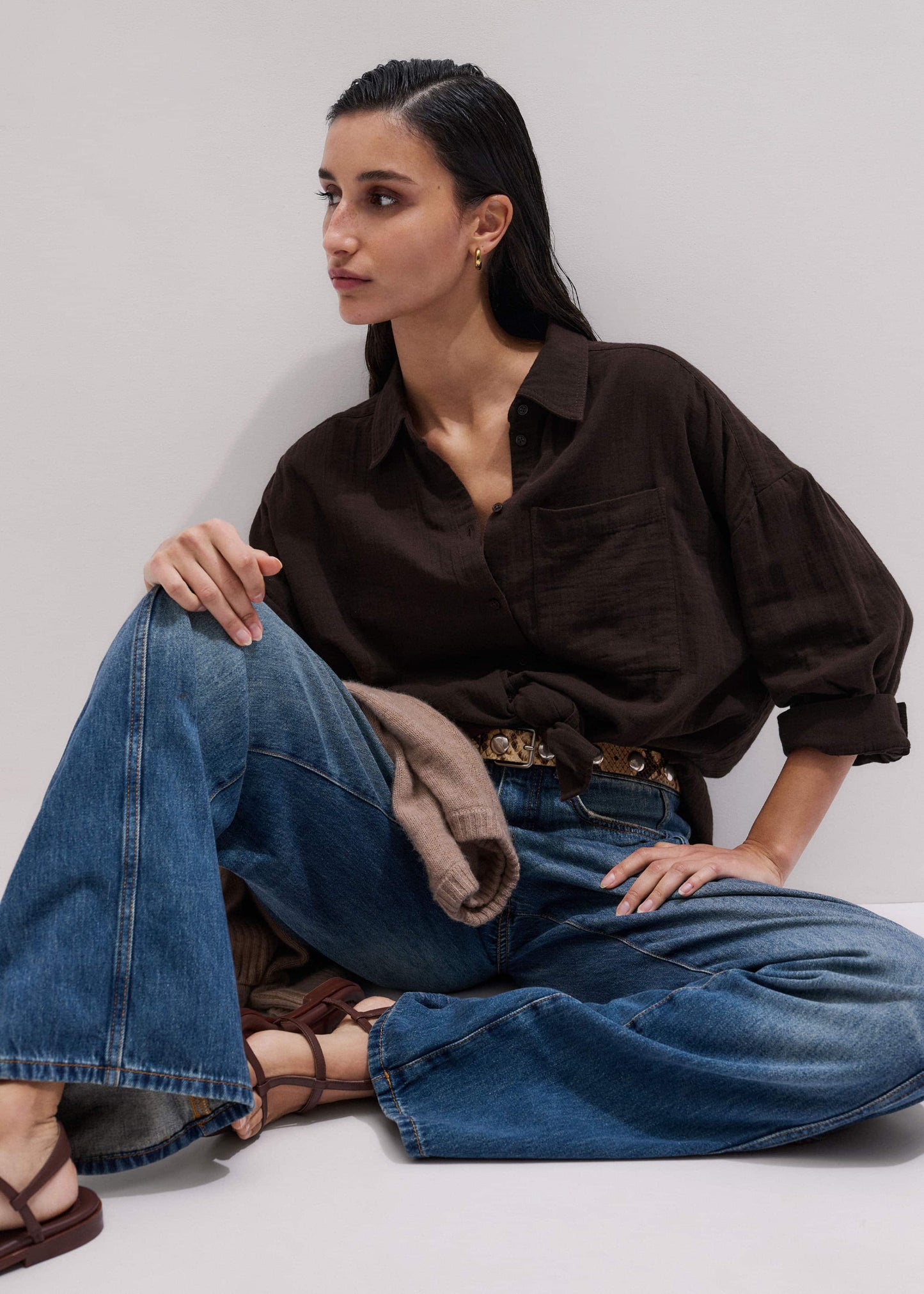 Brown Cheesecloth Relaxed Summer Shirt