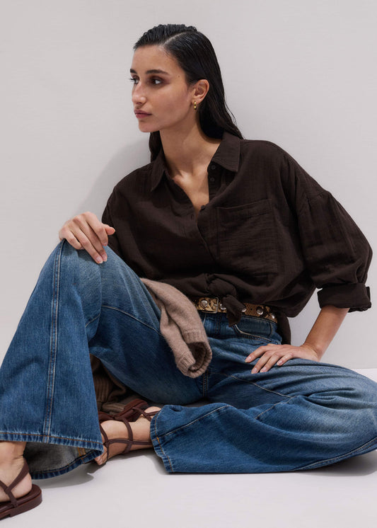 Brown Cheesecloth Relaxed Summer Shirt
