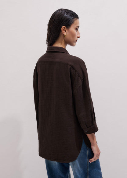 Brown Cheesecloth Relaxed Summer Shirt