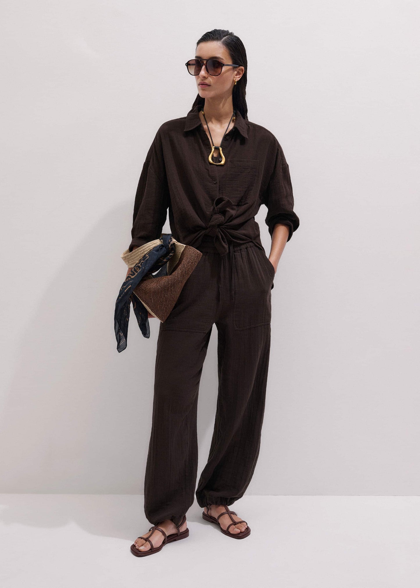 Brown Cheesecloth Relaxed Summer Shirt