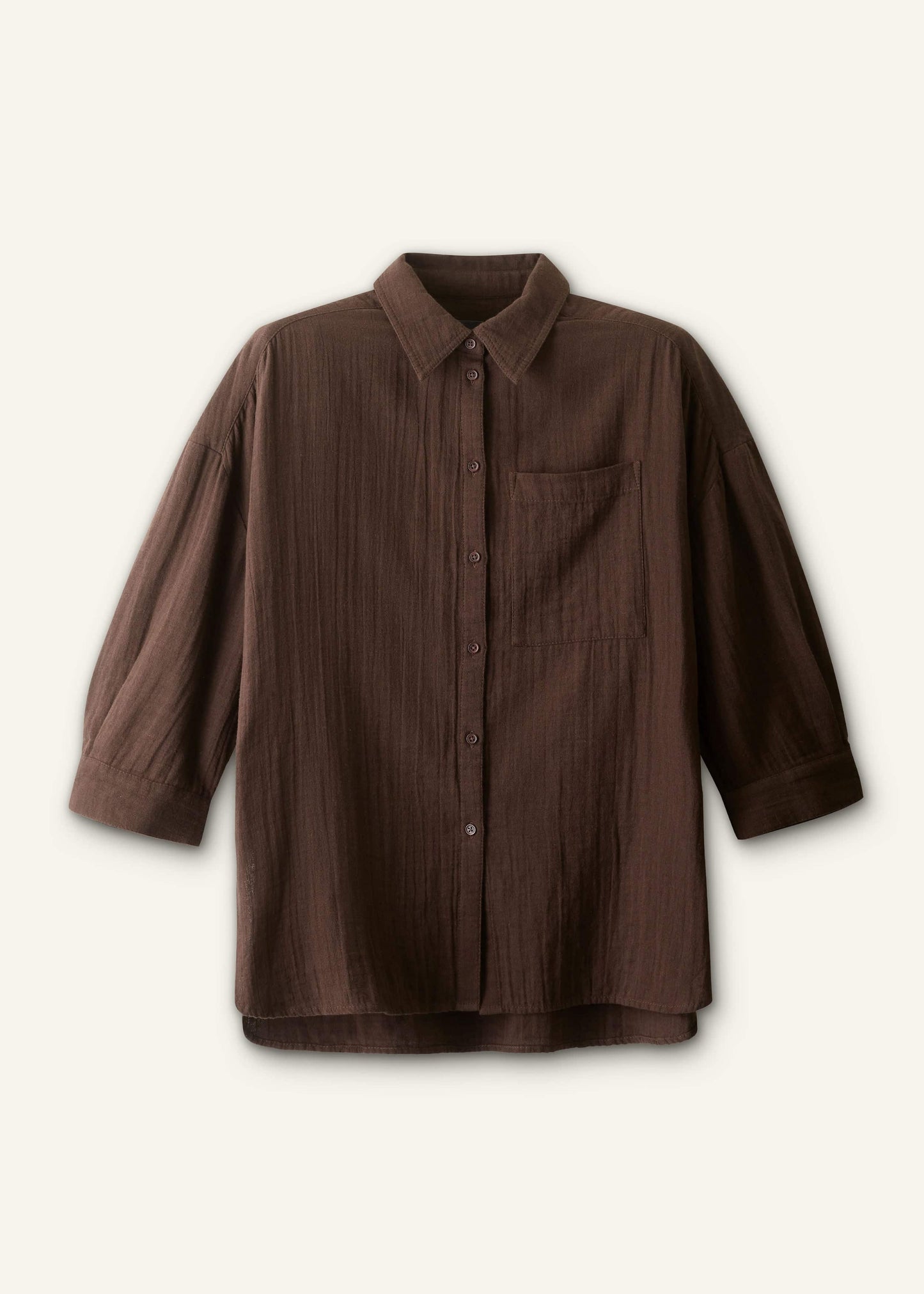 Brown Cheesecloth Relaxed Summer Shirt